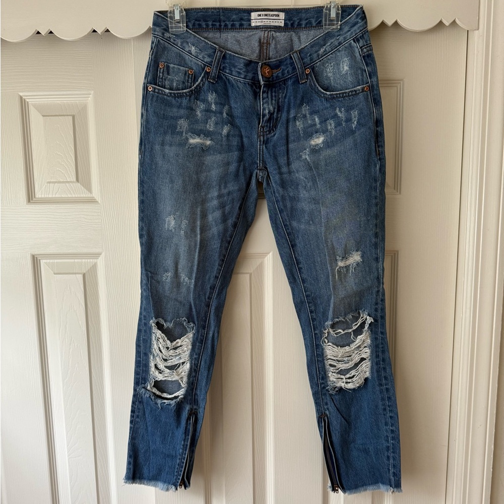 One Teaspoon Ripped Blue Ankle Jeans